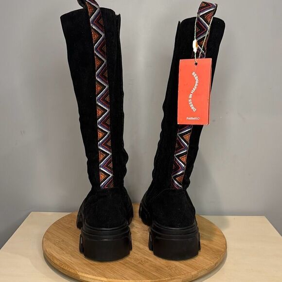 Farm Rio Women's Knee High Vegan Suede Round Toe Tall Lug Boots Black Size 8 NWT - Picture 8 of 12